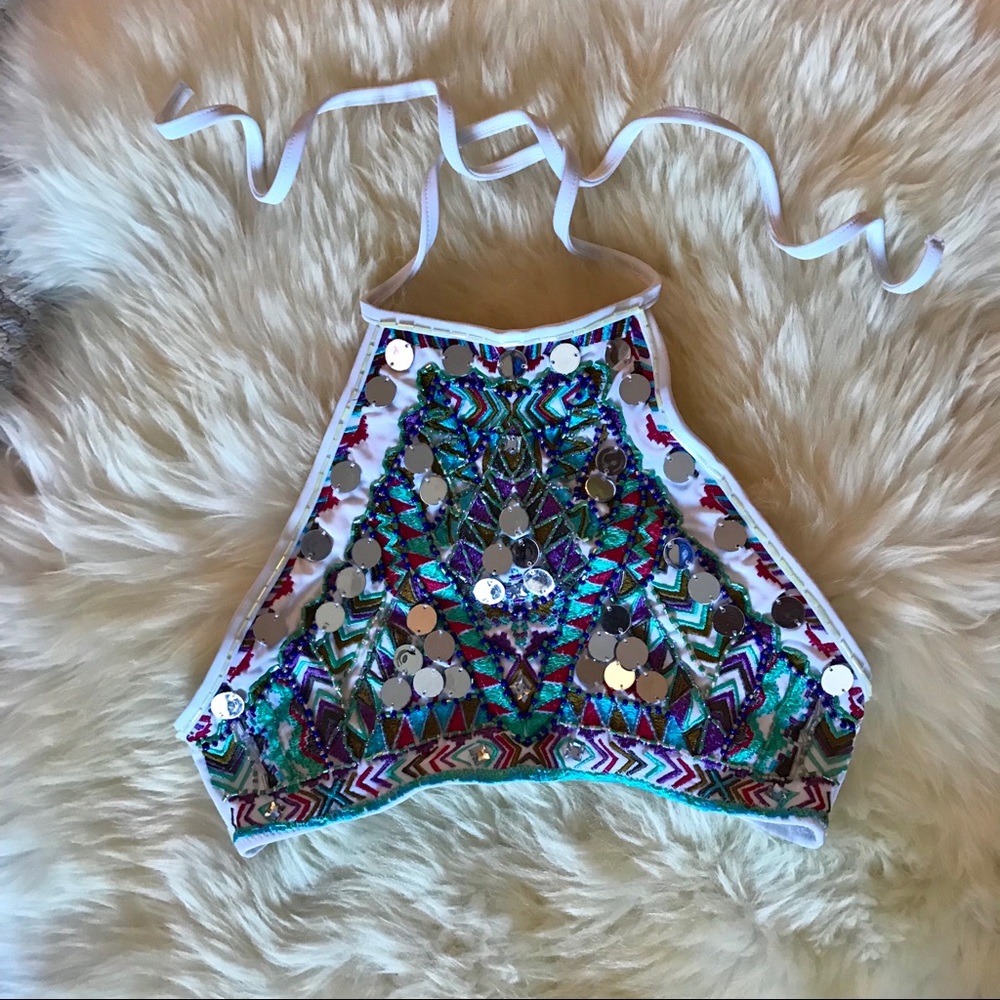ASOS swim embellished halter top